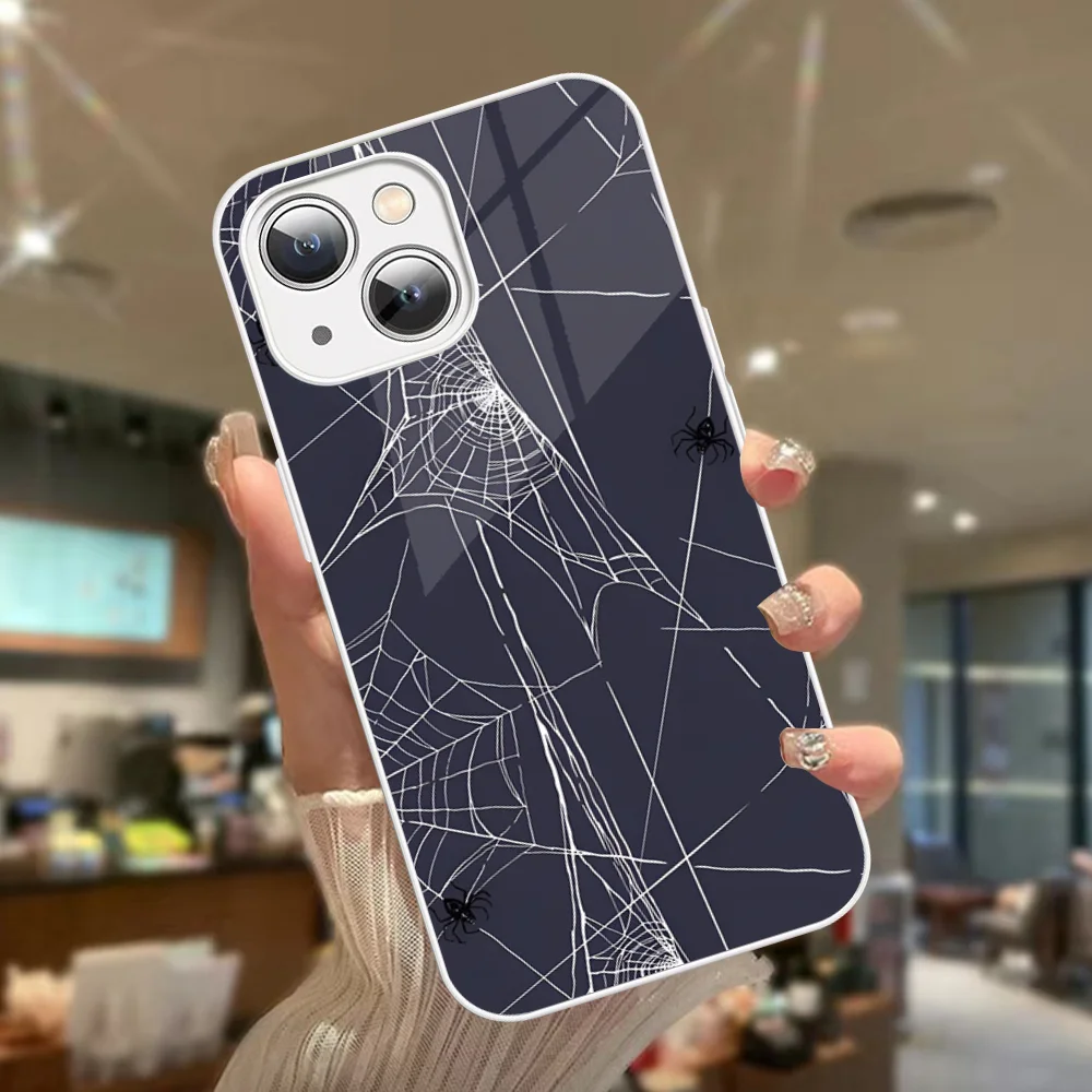 Funda de teléfono con estampado de telaraña de dibujos animados de vidrio templado para Iphone 14 13 12 11 Pro Mini XS MAX 14Plus X XS XR Fundas - imagen 4