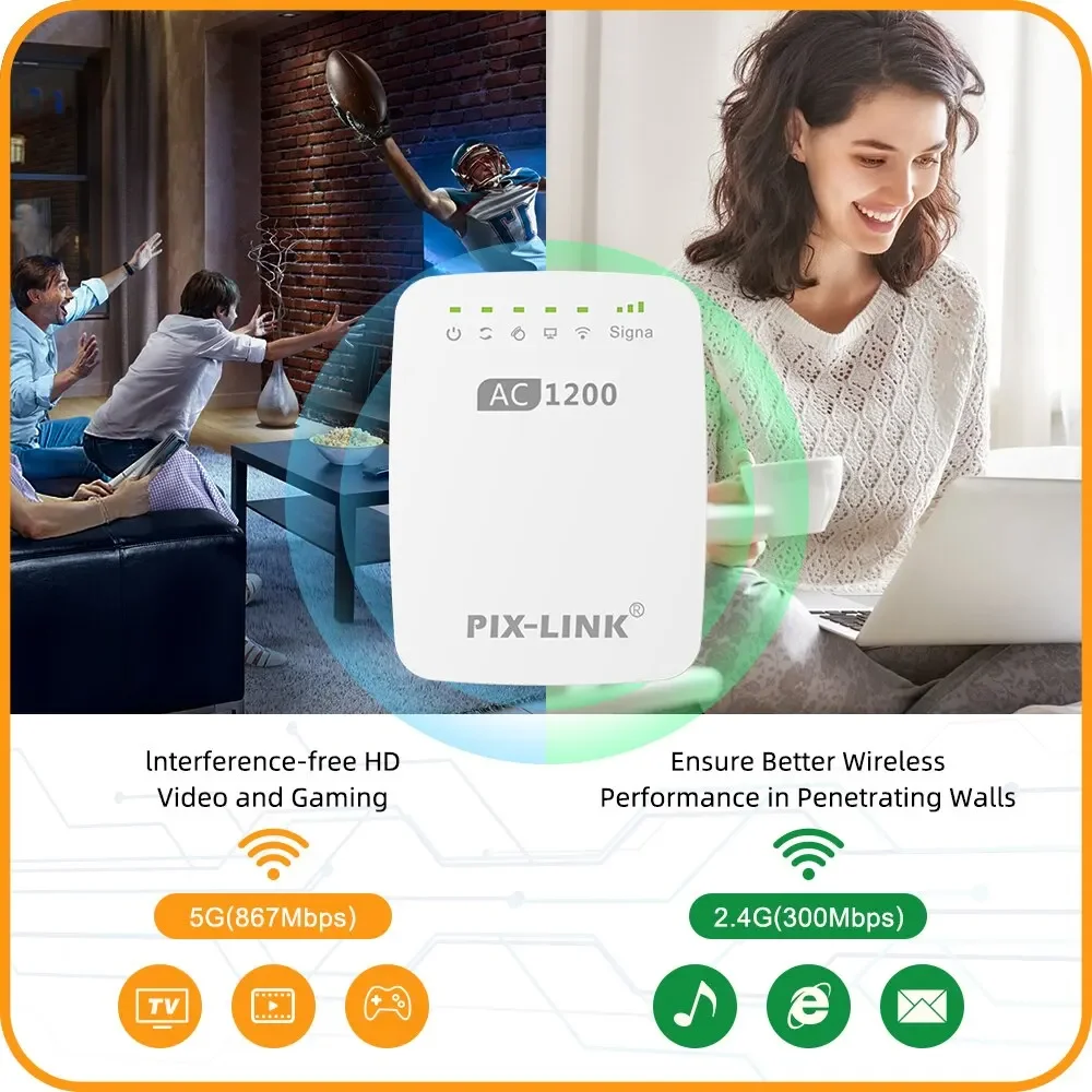 Extensor de rango WiFi PIX-LINK AC11 de 1200Mbps, repetidor amplificador de señal de 2,4 y 5GHz, cubre hasta 7500 pies cuadrados con puerto Ethernet de acceso - imagen 4