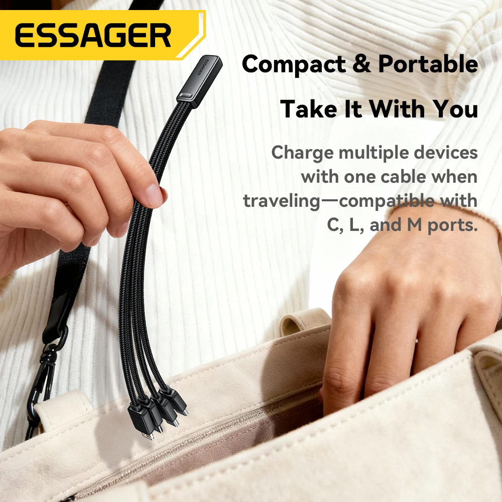 Essager Cable de carga rápida portátil 4 en 1 para viajes tipo C hembra a cable multi USB con 2 adaptadores tipo C, Micro, Lightning - imagen 4