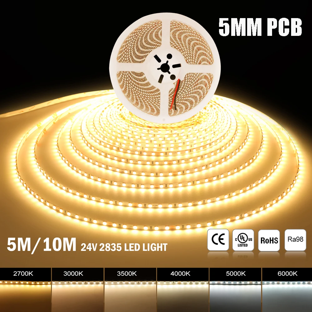 Tira de luces LED SMD 2835 120LEDs/m RA98 de 5m 10m DC24V tira de lámpara para el hogar de alto brillo 2700K 3000K 3500K 4000K 5000K 6000K tira de LED - imagen 2
