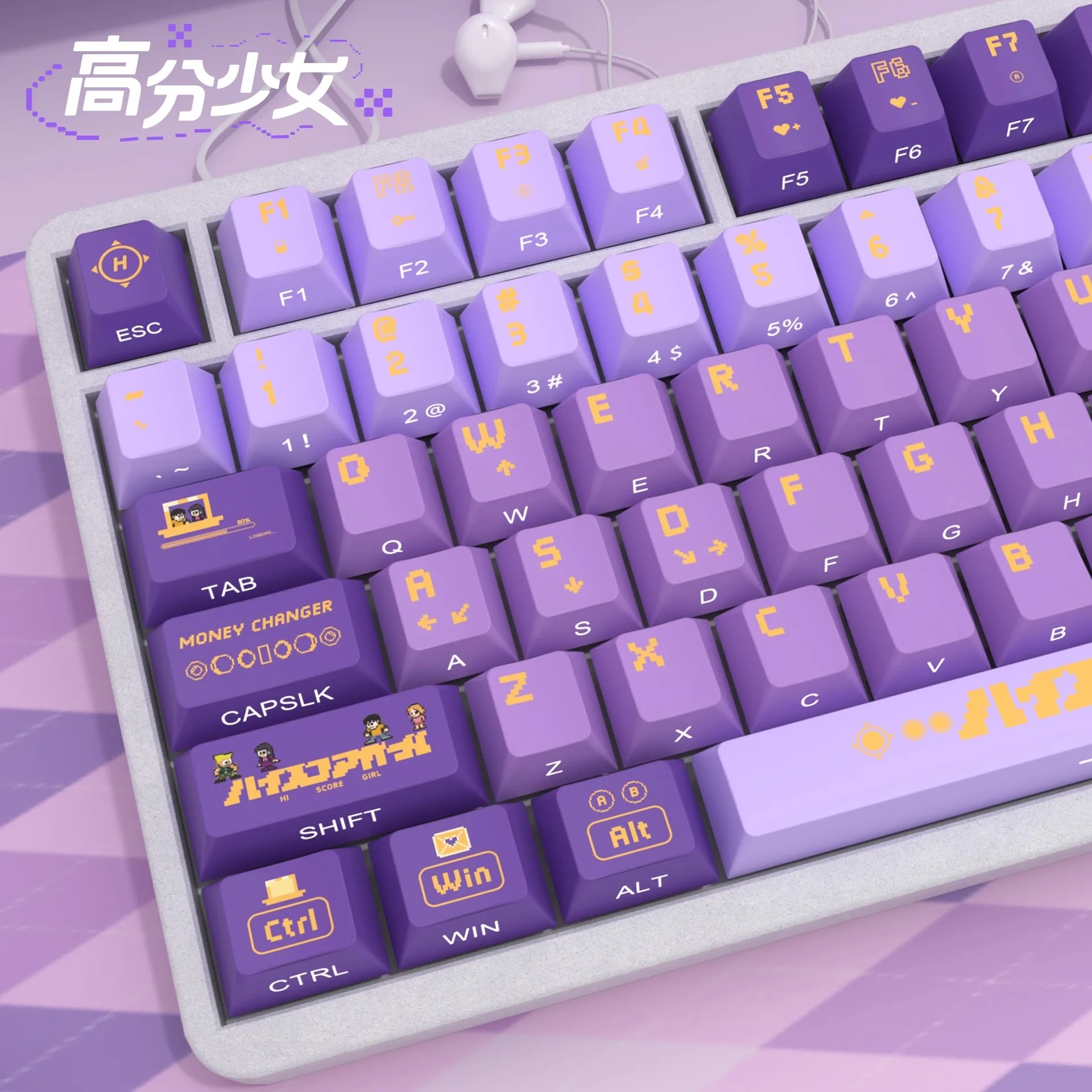 Juego de teclas con tema de chica de alto decotado, teclas de perfil de cereza grabadas lateralmente de Anime PBT, tapa de tecla personalizada para regalo de teclado mecánico - imagen 4