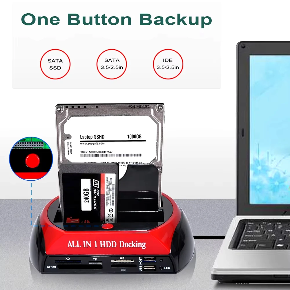 Estación de acoplamiento HDD SATA SSD con ranuras duales USB3.0 a 2,5/3,5 pulgadas con lector de concentrador IDE tipo C USB2.0 adaptador de carcasa de disco duro - imagen 5