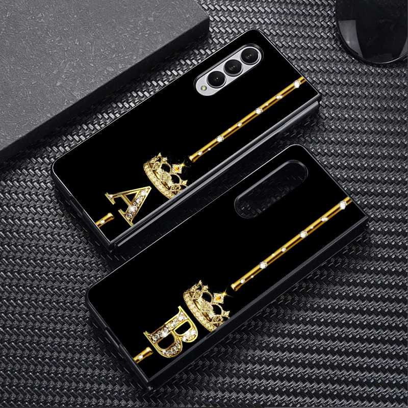 Funda trasera de teléfono para Samsung Galaxy ZFold7 ZFold6 ZFold3 Z Fold 7 6 5 4 3 ZFold4 ZFold5 Queen Crown Letters A-F