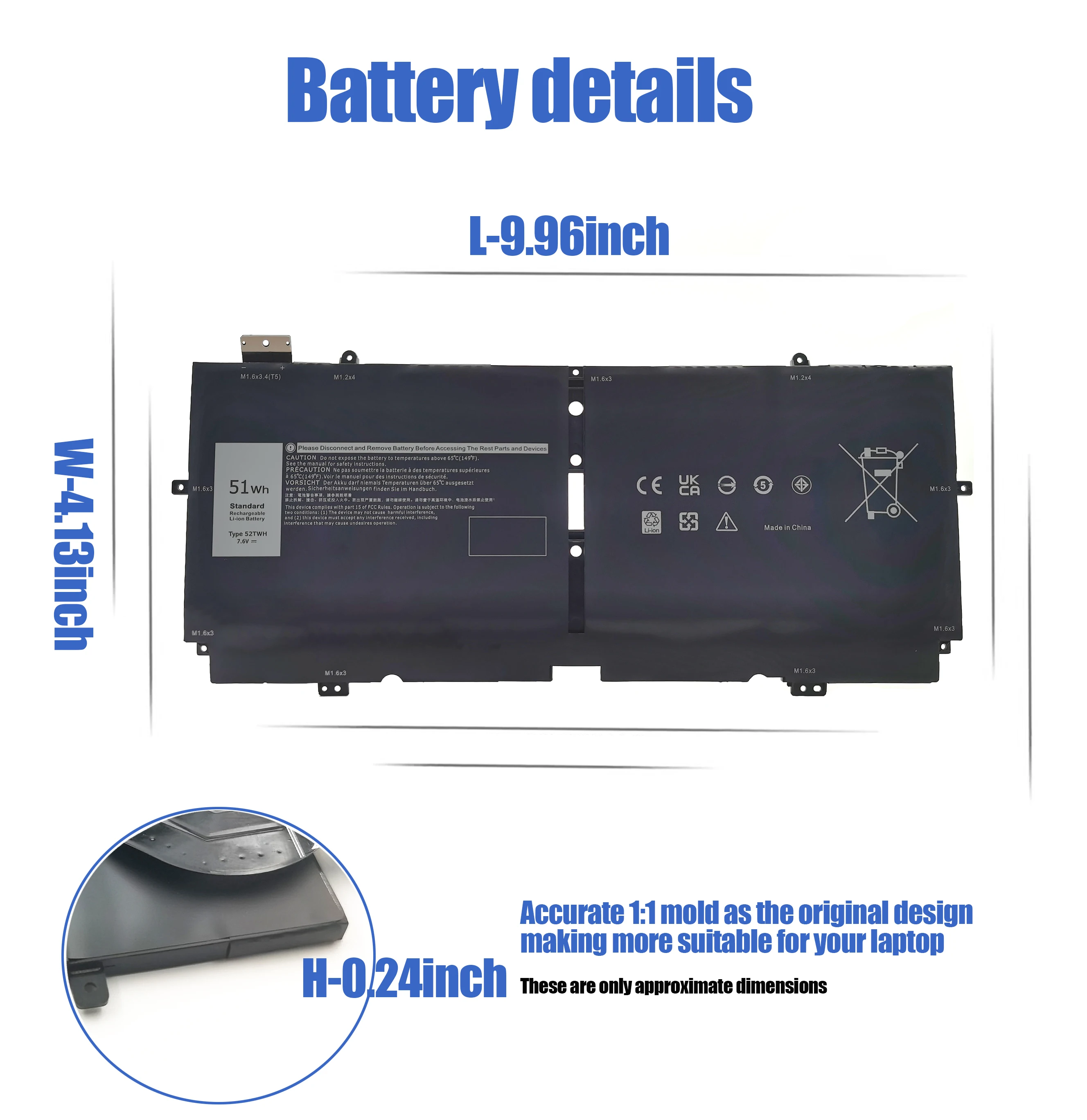 Batería recargable de iones de litio para ordenador portátil, 52TWH, para d-ell X-PS 13, 7390, 9310, 2 en 1, P103G001, 52TWH, venta al por mayor - imagen 4