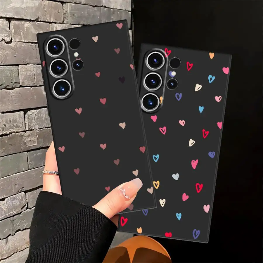 Funda de teléfono suave negra para Samsung Galaxy S20 S25 Edge S23 Ultra S24 Plus S21 FE corazones coloridos - imagen 3