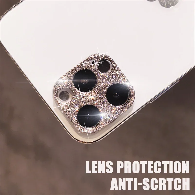 Protector de lente de cámara con diamantes brillantes para IPhone 15 13 12 Mini 16 14 Pro Max, película protectora de pantalla de Metal con purpurina y diamantes de imitación - imagen 4