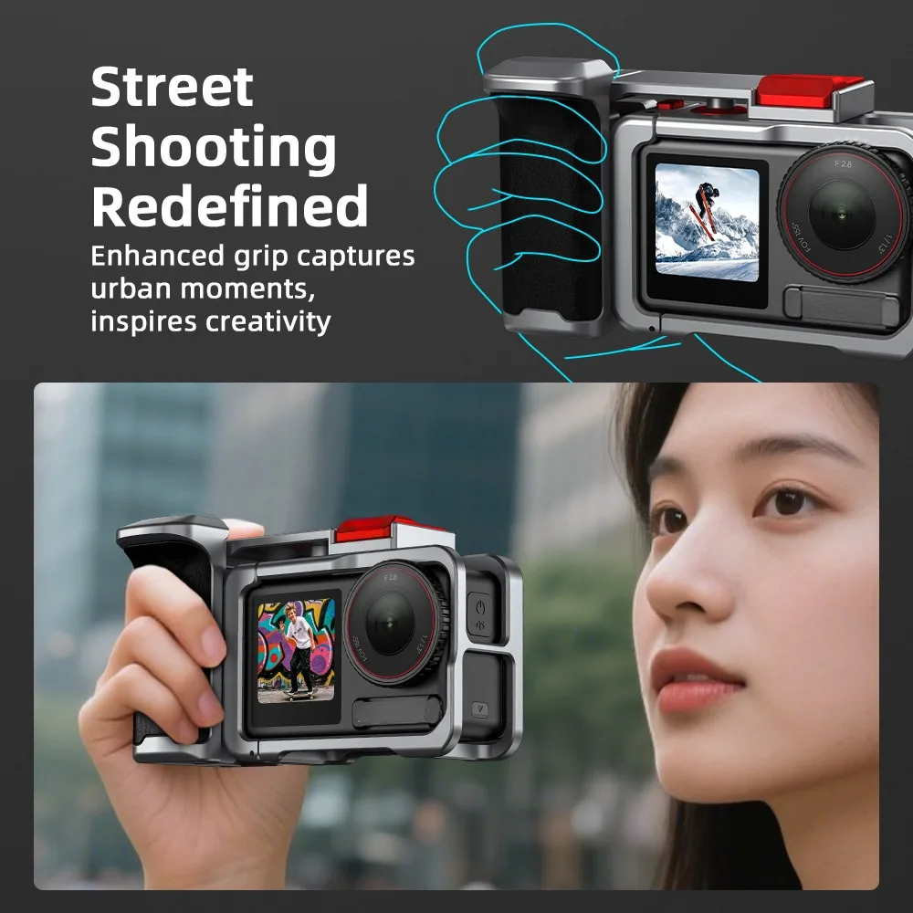 Para DJI OSMO Action 3/4/5 Pro soporte de agarre portátil de liberación rápida jaula de conejo Kit de obturador marco de mano carcasa de aleación de aluminio - imagen 3