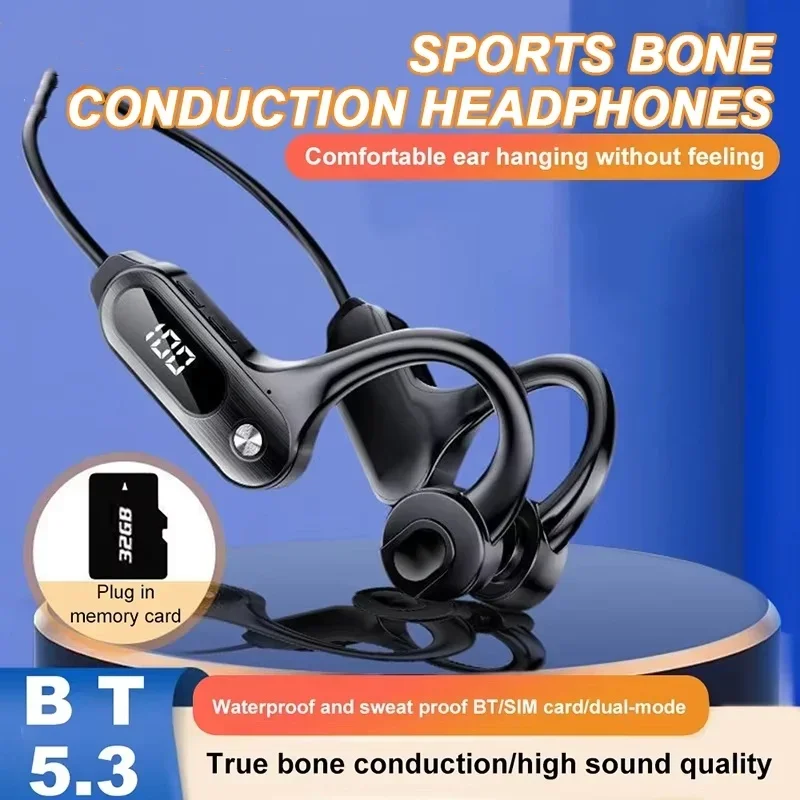 Nuevos auriculares de conducción ósea con pantalla LED, auriculares Bluetooth 5,3 IPX5, auriculares deportivos impermeables, gancho para la oreja, soporte para tarjeta TF - imagen 3