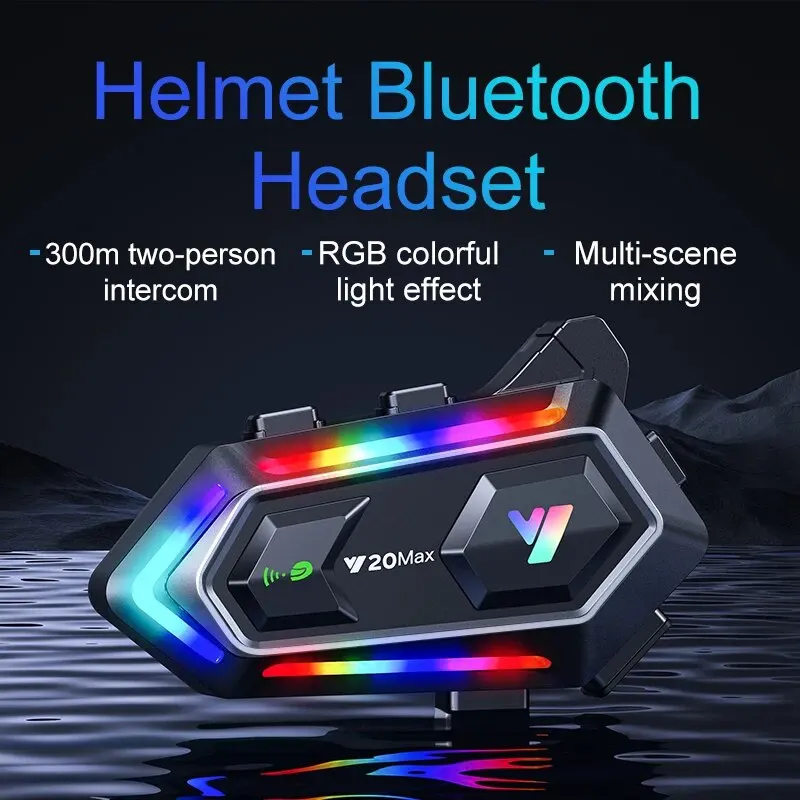 Y20 MAX-intercomunicador con Bluetooth para casco de motocicleta, intercomunicador con luz RGB colorida, efecto mezclador V5.3, batería de 1000mAh, resistente al agua IPX6 - imagen 2