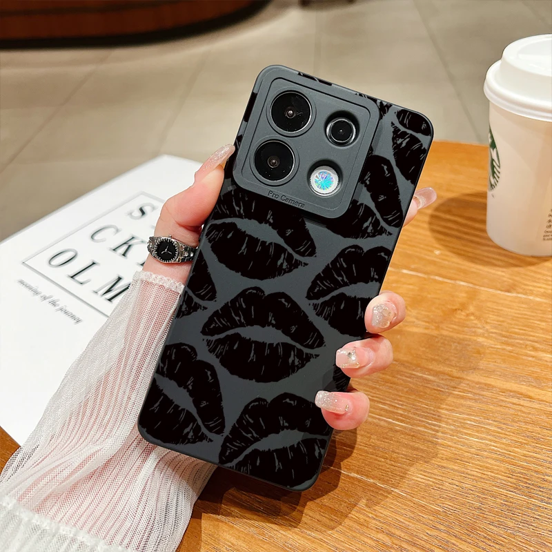 Funda de teléfono de labios negros de estilo gótico para Xiaomi Redmi 13C, fundas para Redmi Note 13, 12 Pro Plus, 5G, 12 S, 11S, 11, 10S, 10, Redmi 12 - imagen 2