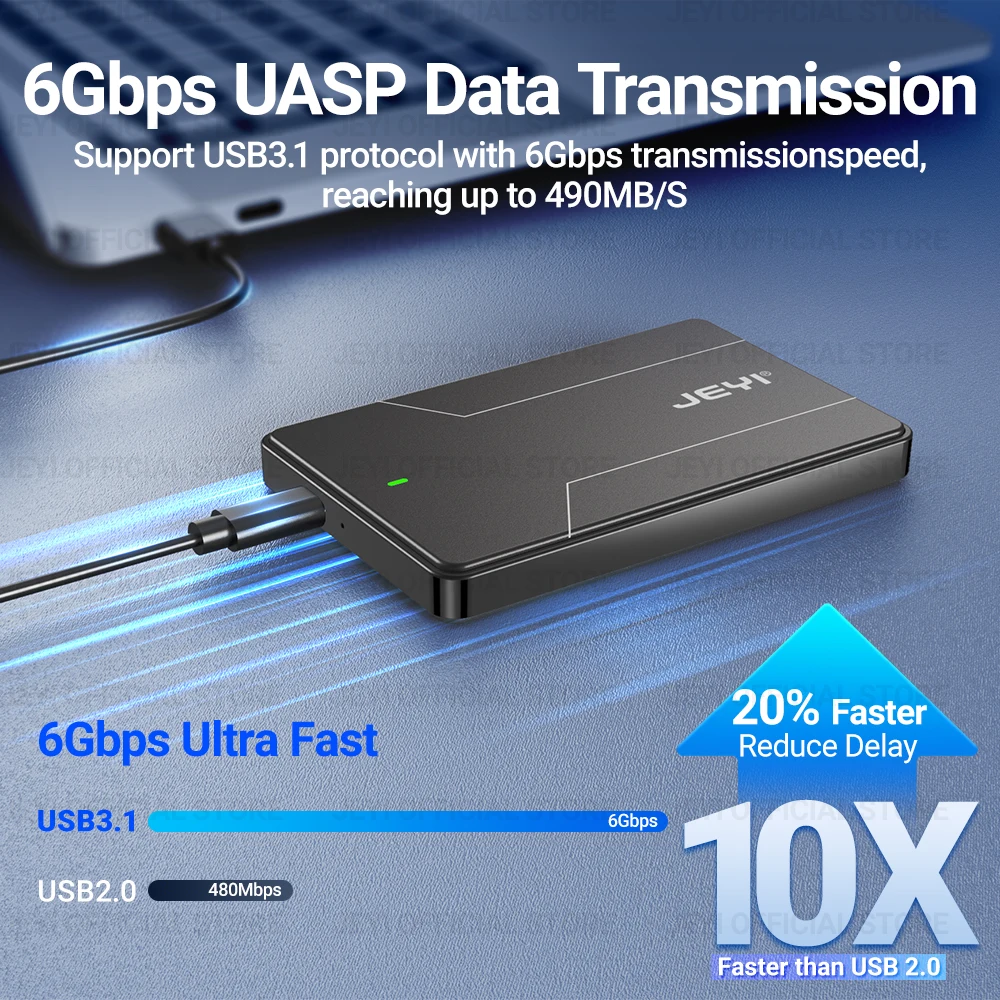 JEYI Caja de disco duro externo de 2,5 pulgadas tipo C 3,1 a SATA III para SATA HDD SSD de 7 mm y 9,5 mm sin herramientas [soporte por UASP] - imagen 2