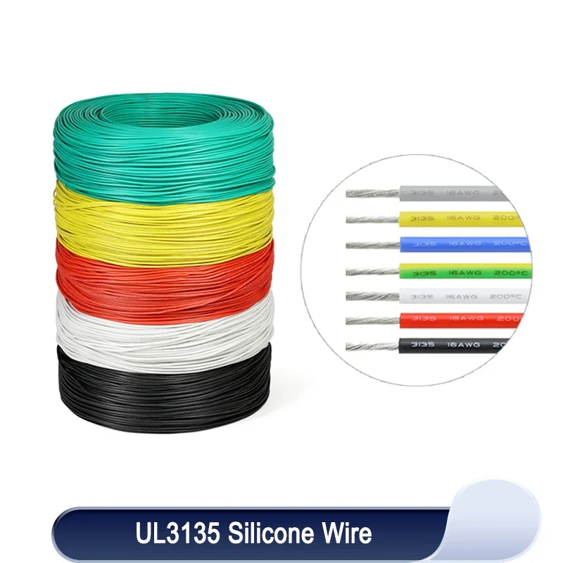 Cable de aislamiento de silicona UL3135 de cobre estañado, resistente a altas temperaturas, 30, 28, 26, 24, 22, 20, 18, 16, 14, 12, 10 AWG, 1/5/10M