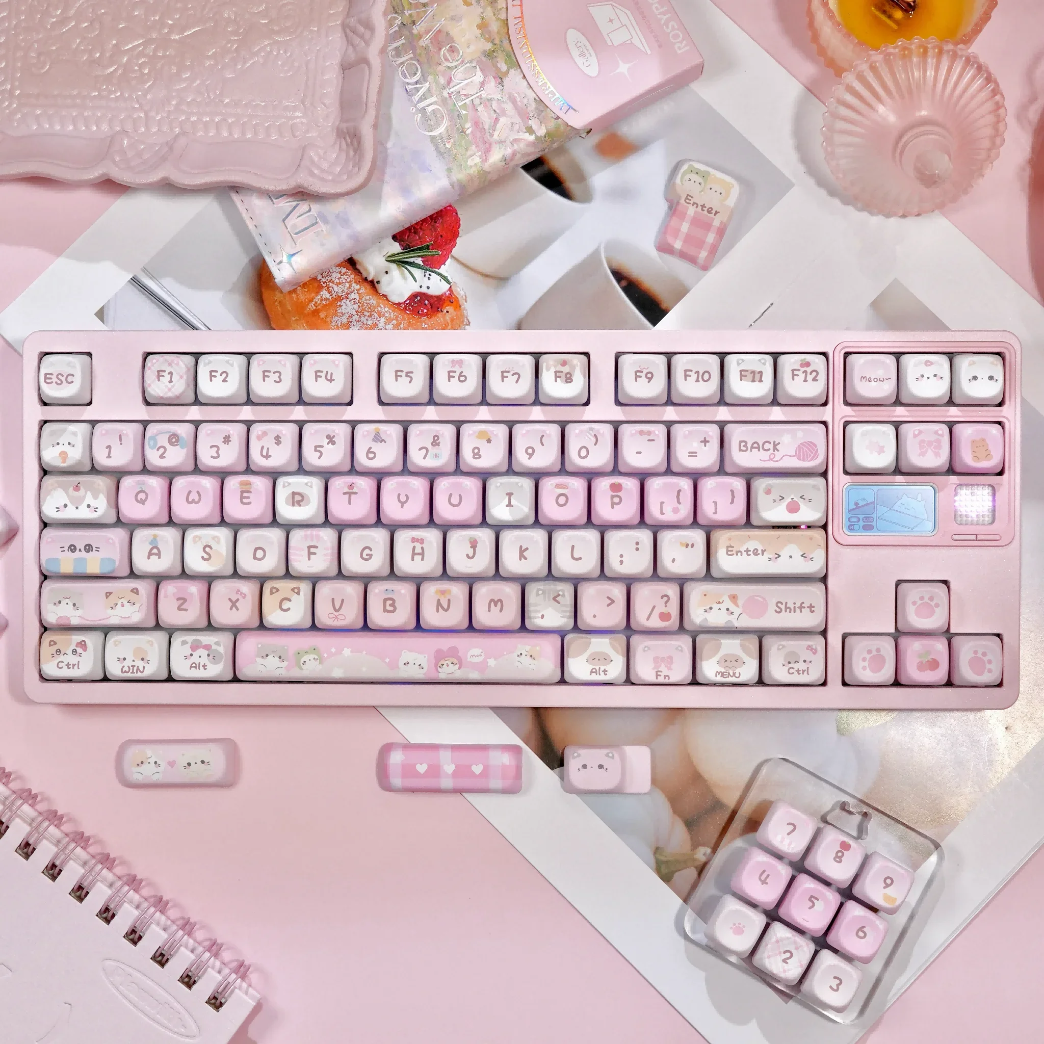 Juego de teclas MOA de gato rosa, 126 teclas PBT, tapa de teclado personalizada rosa, tapa de tecla de perfil MOA para teclado mecánico - imagen 3