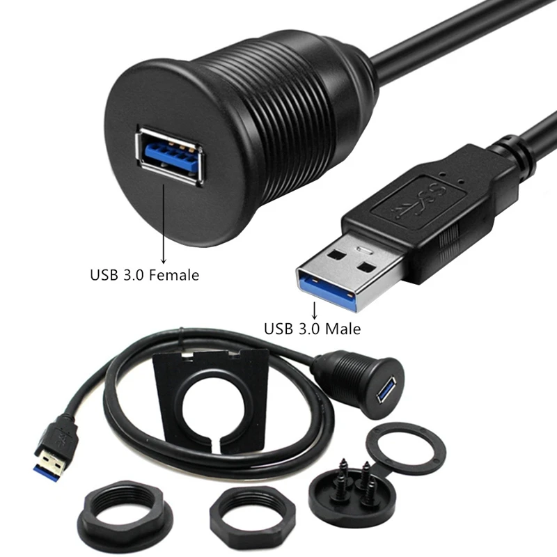 Panel de montaje empotrado USB 3,0 con extensión de luz LED, Cable USB 2,0, 1m, 2m, para coche, camión, barco, motocicleta, salpicadero, 1m/2m - imagen 2