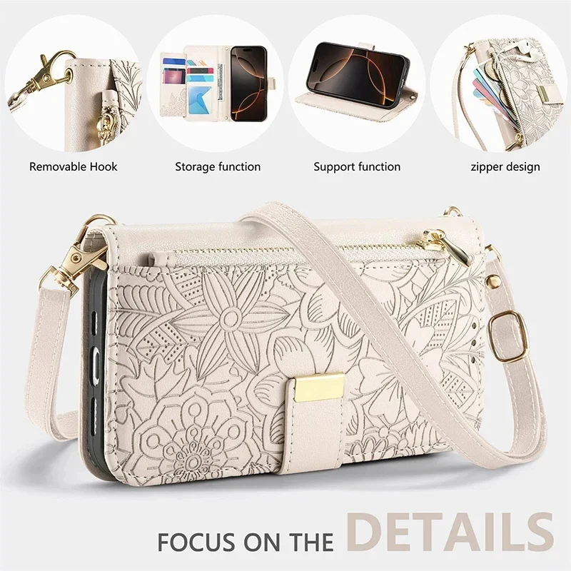 Funda de cuero con tapa cruzada para Samsung Galaxy S25 S24 Ultra S22 Plus S23 FE S25 Edge S25 +, funda con tarjetero tipo billetera para mujeres y niñas - imagen 3