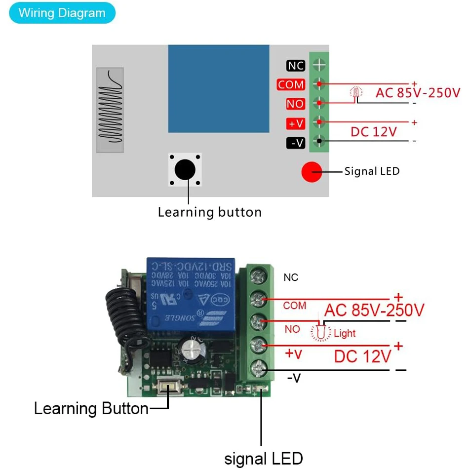 Interruptor de Control remoto inalámbrico Universal, 433Mhz, CC de 12V, 1 canal, módulo receptor de relé, transmisor RF, pestillo de palanca momentáneo para puerta - imagen 3