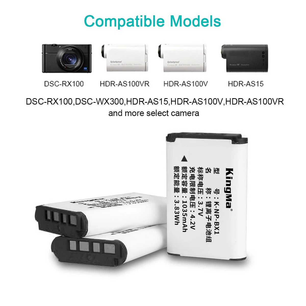 NP-BX1 Paquete de 3 baterías con cargador USB para Sony NP-BX1 ZV-1, DSC-RX100, DSC-RX100 II/III/M4/M5/M6/M7/IV/V/VI/VII/VA, DSC-RX100M II - imagen 3