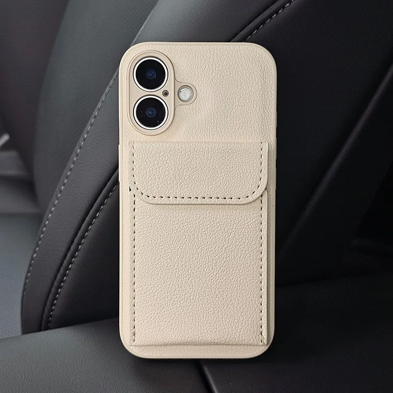 Funda con textura de cuero para iPhone, carcasa elegante con ranura para tarjetas, a prueba de golpes, para modelos 16 Pro Max, 15, 13 y 14 - imagen 5