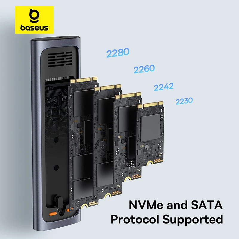 Baseus M2 SSD Case M.2 NVMe SATA más rápido USB C 3,2 Gen 2 10Gbps adaptador de carcasa 8TB expansión de almacenamiento protección de datos SSD Case - imagen 3
