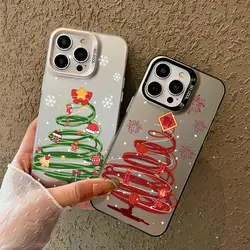 Funda acrílica de árbol de Navidad para iPhone 16 15 14 Pro Max 13Mini carcasa protectora de pantalla a prueba de golpes