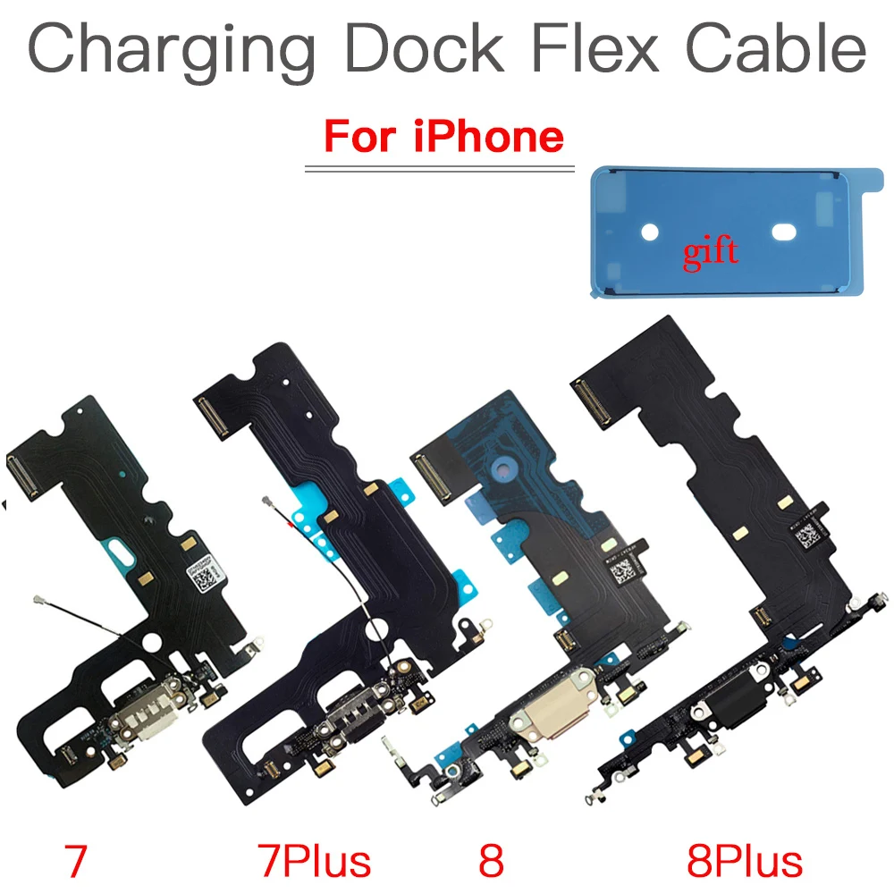 Puerto de carga USB flexible para iPhone 7, 7Plus, 8G, 8 Plus, conector de base de carga con Cable flexible de micrófono y pegatina impermeable