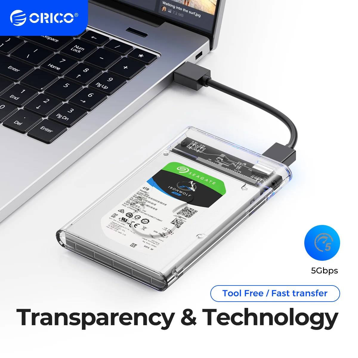 ORICO-carcasa transparente tipo C para disco duro, carcasa para HDD de 2,5 pulgadas, USB3.1, Gen2, 10gbps, compatible con protocolo UASP con Cable tipo C a C