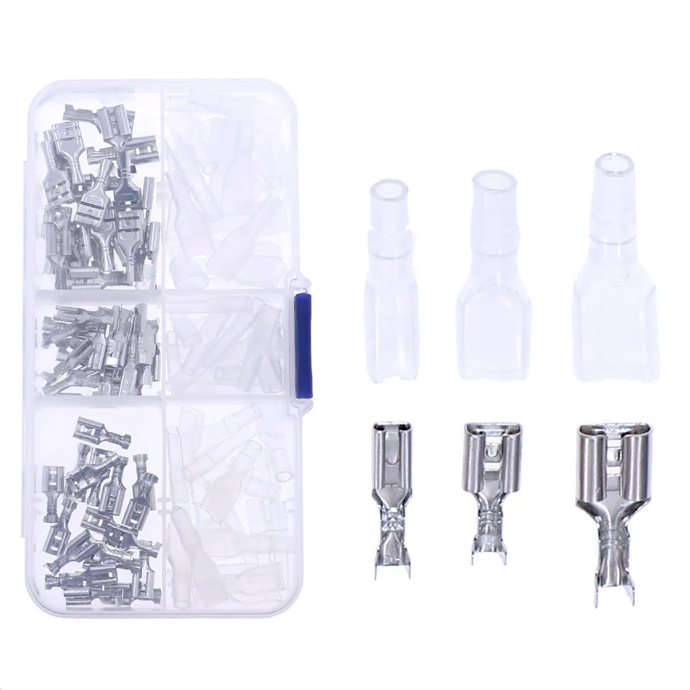 120 unids/lote 2,8 4,8 6,3 enchufe de inserción conector de Terminal de cable con funda de resorte Terminal prensado en frío Kit de bricolaje