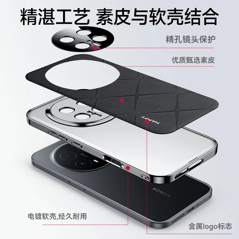 Para Honor Magic 8 Pro funda de marco chapado de cuero de lujo para Huawei Honor Magic8 Pro 8pro Magic 8 Lite protege parachoques a prueba de golpes - imagen 2