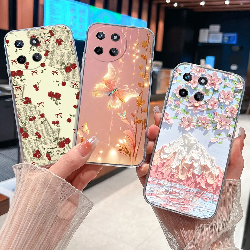 Para Realme 11 Pro Plus 11X Funda de teléfono flores suave TPU transparente silicona duradera Funda para Realme 11Pro + parachoques ligero