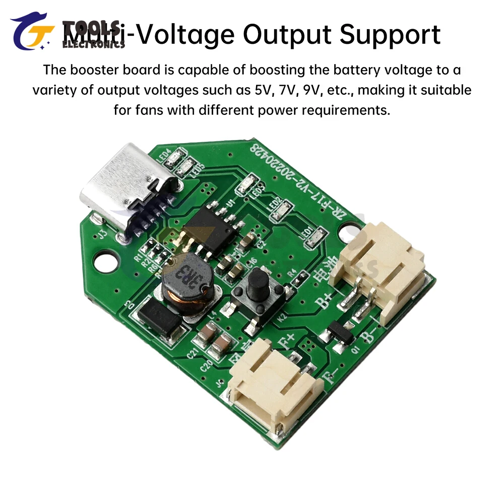 Placa de circuito de ventilador pequeño con carga USB tipo C, placa de Control de ventilador portátil de carga con regulación continua de velocidad de refuerzo de 9V - imagen 4