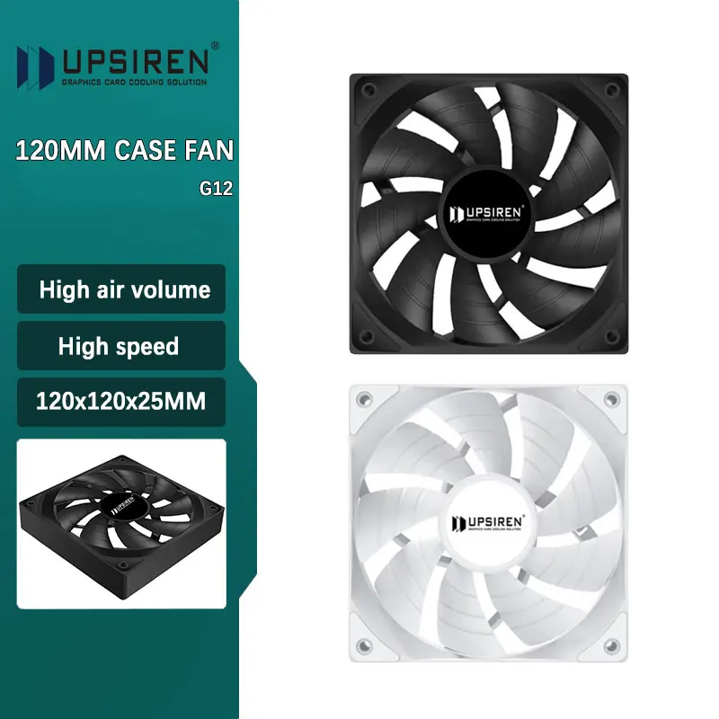 UPSIREN G12 negro/blanco 12cm ventilador con cubierta rodamiento hidráulico absorción de golpes ventiladores de refrigeración de bajo ruido 800-2000RPM/máximo 78.61CFM 4PIN