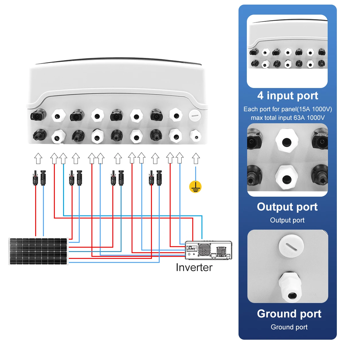 Caja combinadora fotovoltaica Solar con protección contra rayos, 4 entradas, 4 salidas, CC, 600V, fusible MCB SPD, caja impermeable IP65 de 24 vías - imagen 2