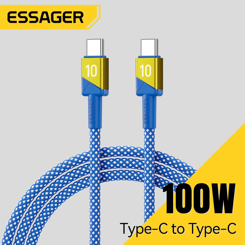Essager 100W tipo C a tipo C Cable de carga rápida para iPhone 17 16 Macbook iPad Samsung Xiaomi USB C equipo de fútbol colores Cable