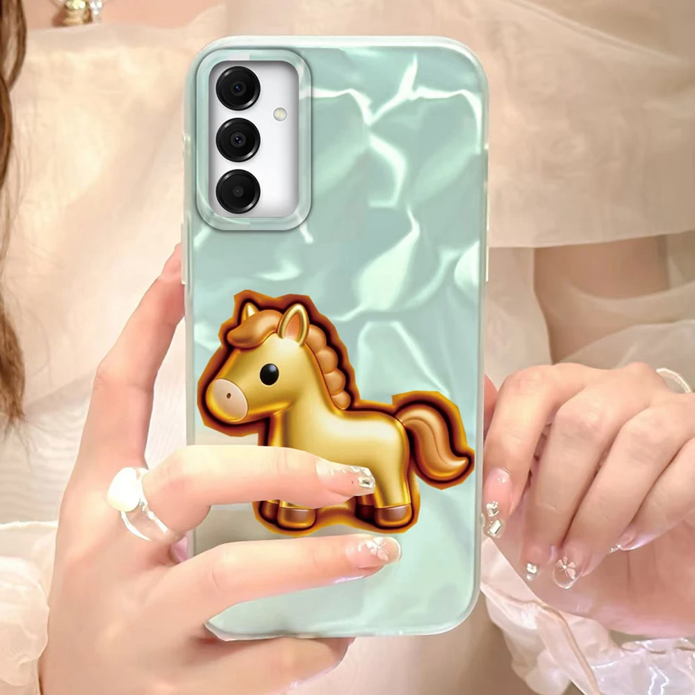 Funda de teléfono con textura de agua de caballo dorado de la suerte para Samsung Galaxy A16 A55 A07 A17 A56 A36 A54 A26 A15 A06 A14 A24 A34 A37 A57