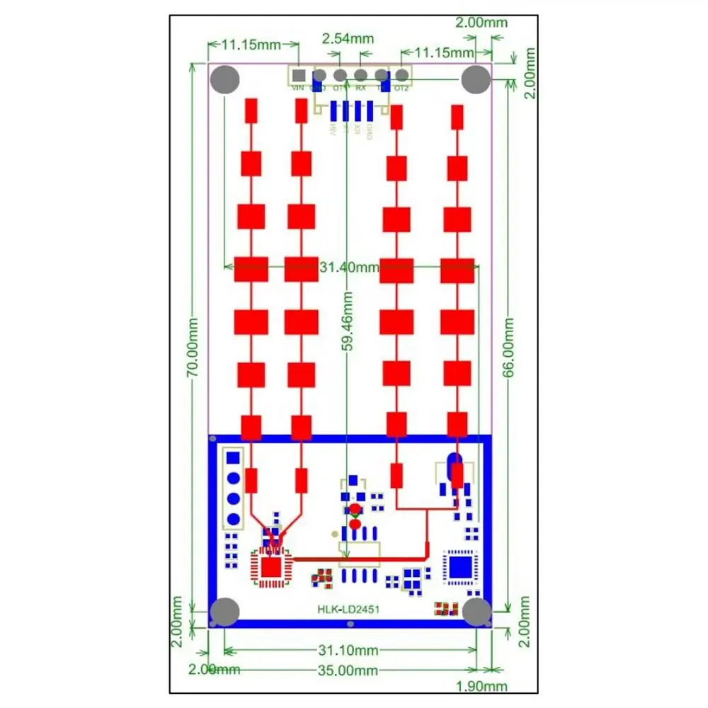 Sensor de distancia LD2451, módulo de detección Azimut de velocidad de distancia de Radar de 24GHz, fuente de alimentación de 5V para conducción inteligente de vehículos - imagen 5