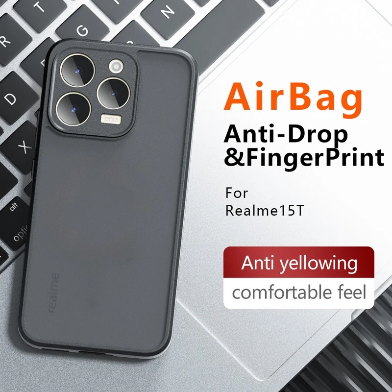 Para Realme 15T funda ELVEV Airbag anticaída TPU PC dura mate sensación de piel cubierta de teléfono de succión