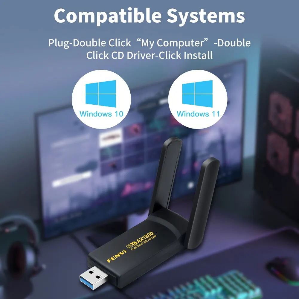 Fvi-adaptador WiFi 6 USB de 1800Mbps, receptor inalámbrico de doble banda 2,4G/5Ghz, Dongle USB 3,0, tarjeta de red para ordenador portátil y PC, Win 10/11 - imagen 4