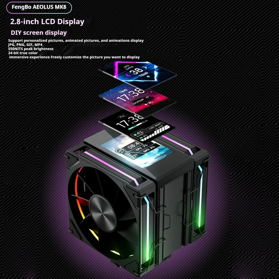 Power train X-Gamerx Fengbo MK8 ARGB 2.8-inch LCD screen PWM thermalright cpu cooler single tower double fan tower air cooler - imagen 5