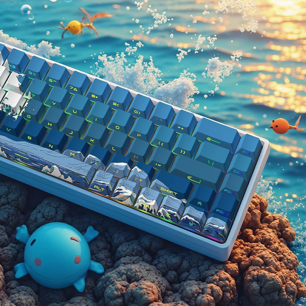 Teclas PBT de sublimación de tinte de onda de mar azul, 129 teclas retroiluminadas RGB con retroiluminación lateral, perfil de cereza para interruptores MX, Teclado mecánico - imagen 5