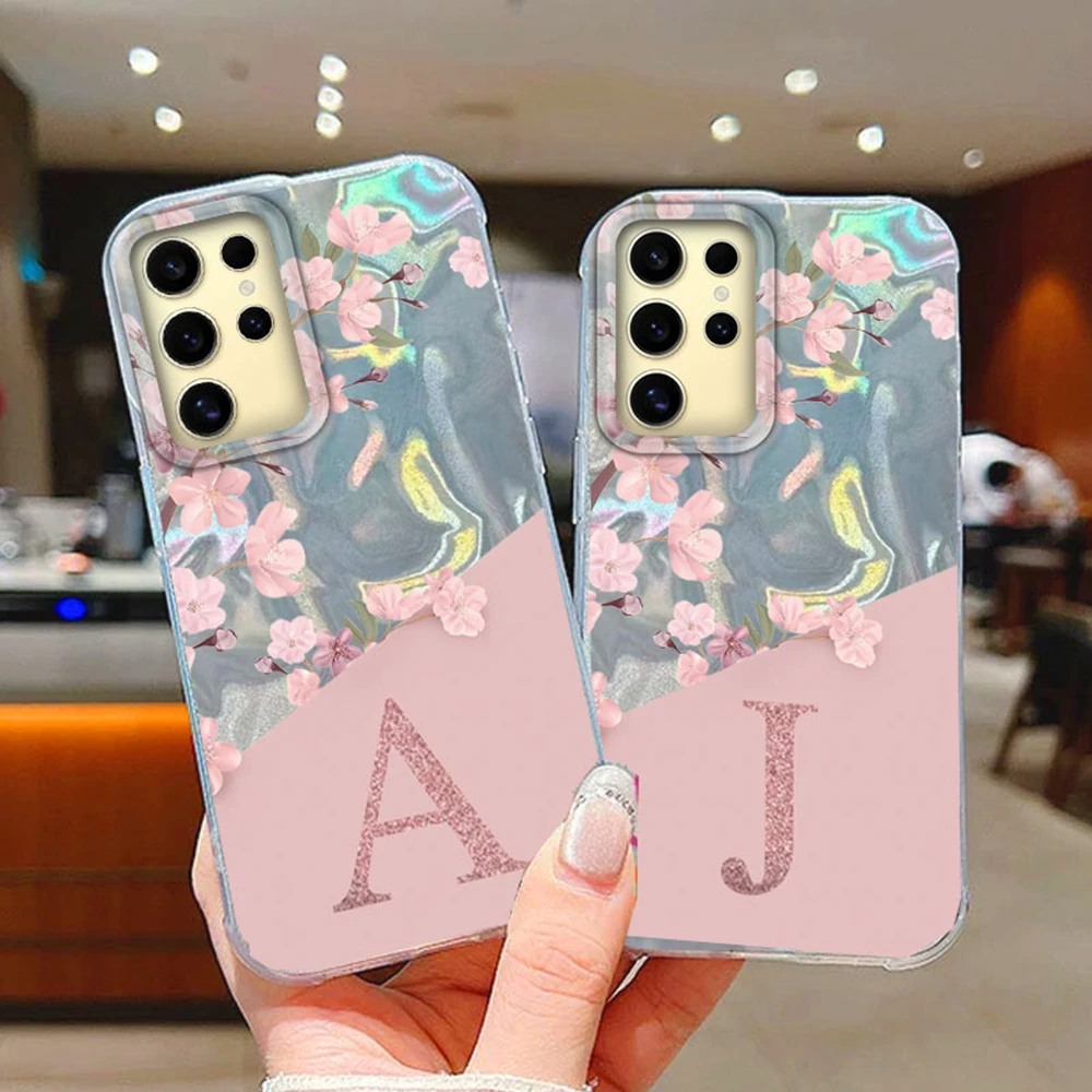 Funda con letra inicial A Z para Samsung Galaxy S25 S24 S23 S21 S22 Plus S23 S21 FE, funda trasera de silicona con flores rosas - imagen 3