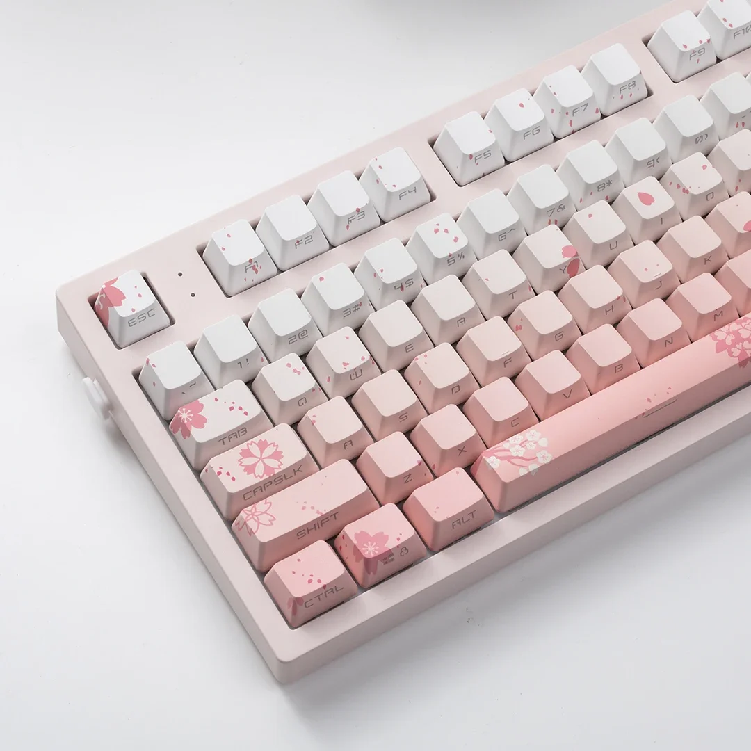 134 teclas Sakura Keycaps Impresión lateral Rosa PBT 5 tinte lateral Sub OEM altura retroiluminación Teclado mecánico AULA F75 Ajazz Akko Mad 60he - imagen 3