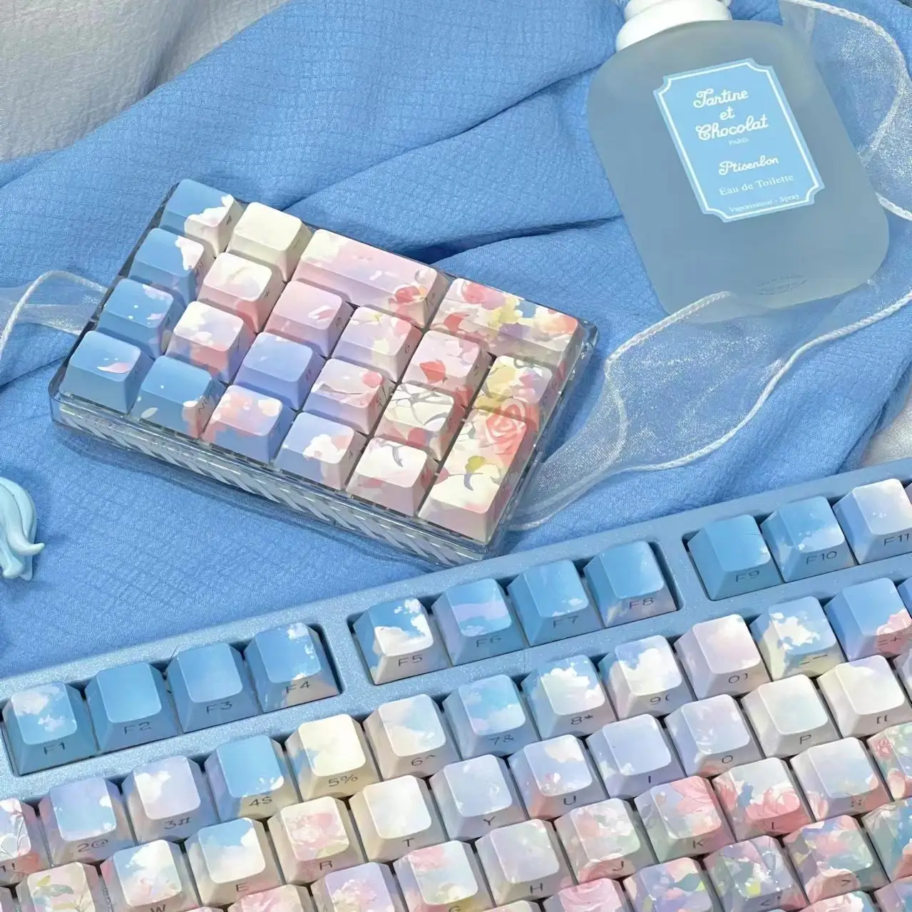 Teclas de jardín de rosas, estilo de pintura al óleo antigua, manchas para Aula F75/F99, teclas Pbt de cereza translúcidas grabadas lateralmente, 120 teclas - imagen 4