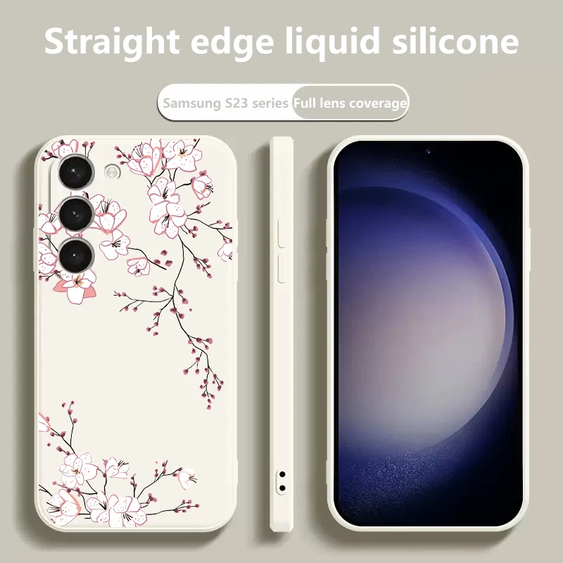 Funda de silicona cuadrada con rama de árbol y flor de ciruelo para Samsung Galaxy A15 A35 A55 A14 A34 A54 A33 A53 S24 Ultra S23 FE S22 Plus - imagen 2