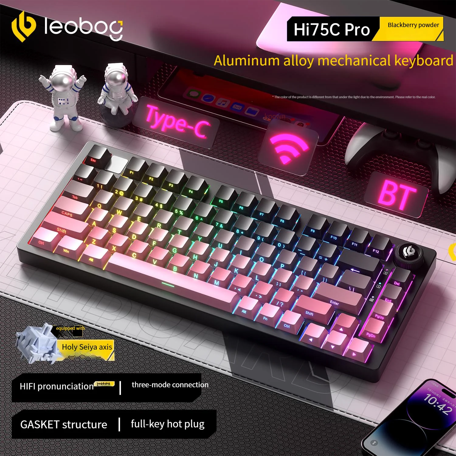 LEOBOG Hi75c Pro 3 modos (2,4G/Bluetooth/con cable) Teclado mecánico inalámbrico de aluminio junta RGB teclado para jugadores Hotswap para juegos