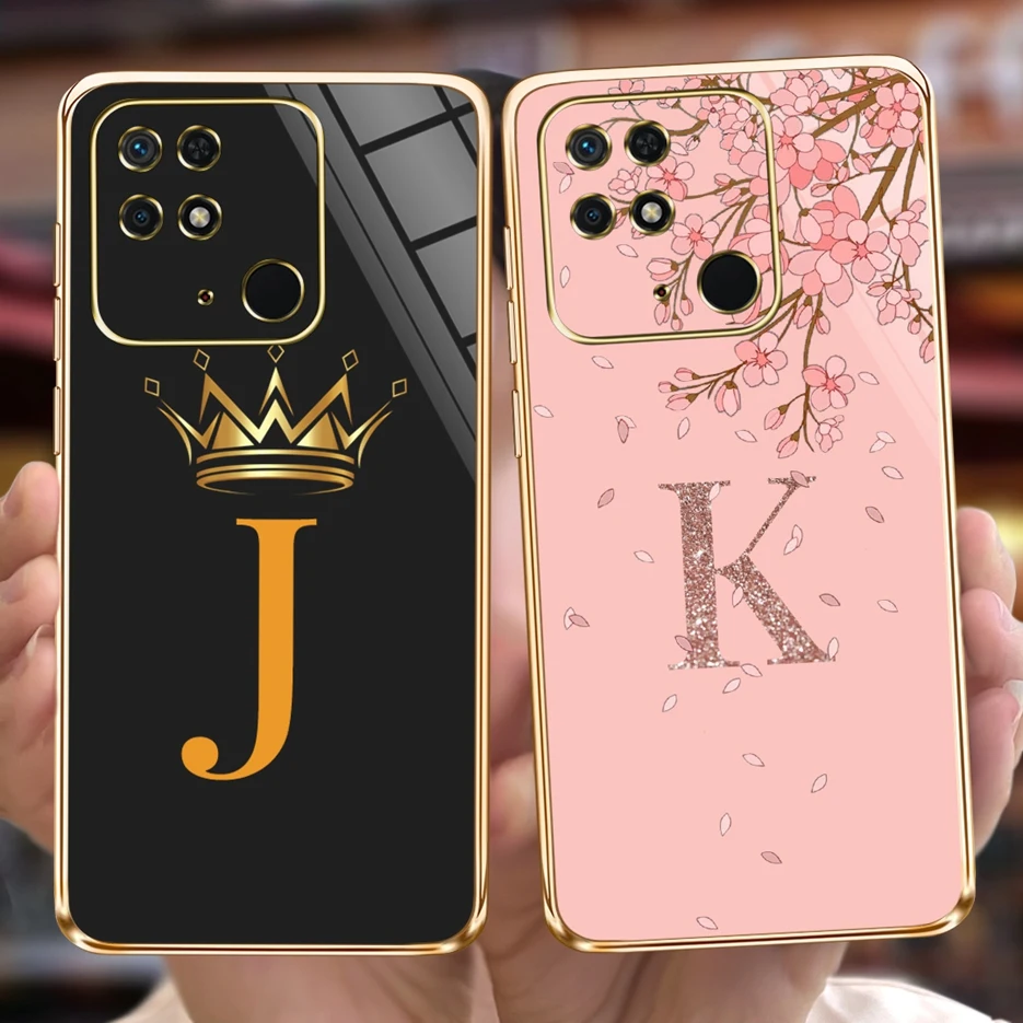 Para Xiaomi Redmi 10C funda bonita pareja letras cubierta de alta calidad chapado suave funda de teléfono delgada para Xiaomi Redmi 10C Redmi10C bolsas