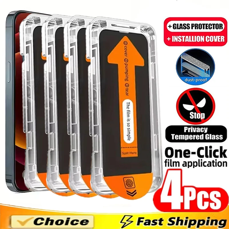 Protector de pantalla de privacidad para IPhone 17 14 11 12 13 15 16 Pro Max 7 8 Plus Mini XR XS, vidrio antiespía, instalación sin polvo, 4 Uds.