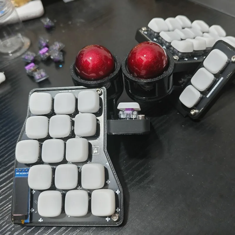 2025New Crosses 3X5 Teclado dividido personalizado con cable/inalámbrico Dual Track Ball Choc V1 soporte QMK/ZMK pantalla de juego de intercambio en caliente Teclado