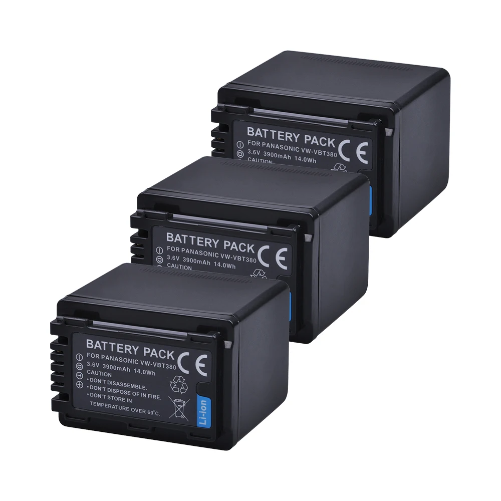 Tectra-Batería de cámara VW VBT380, Cargador USB de doble canal para Panasonic VW-VBT380, HC-V380, HC-V110, HC-V130, HC-V160, 3 uds. - imagen 2