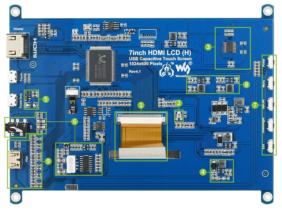 Pantalla táctil capacitiva Raspberry Pi de 7 pulgadas, 1024x600, IPS, HDMI, LCD - imagen 2