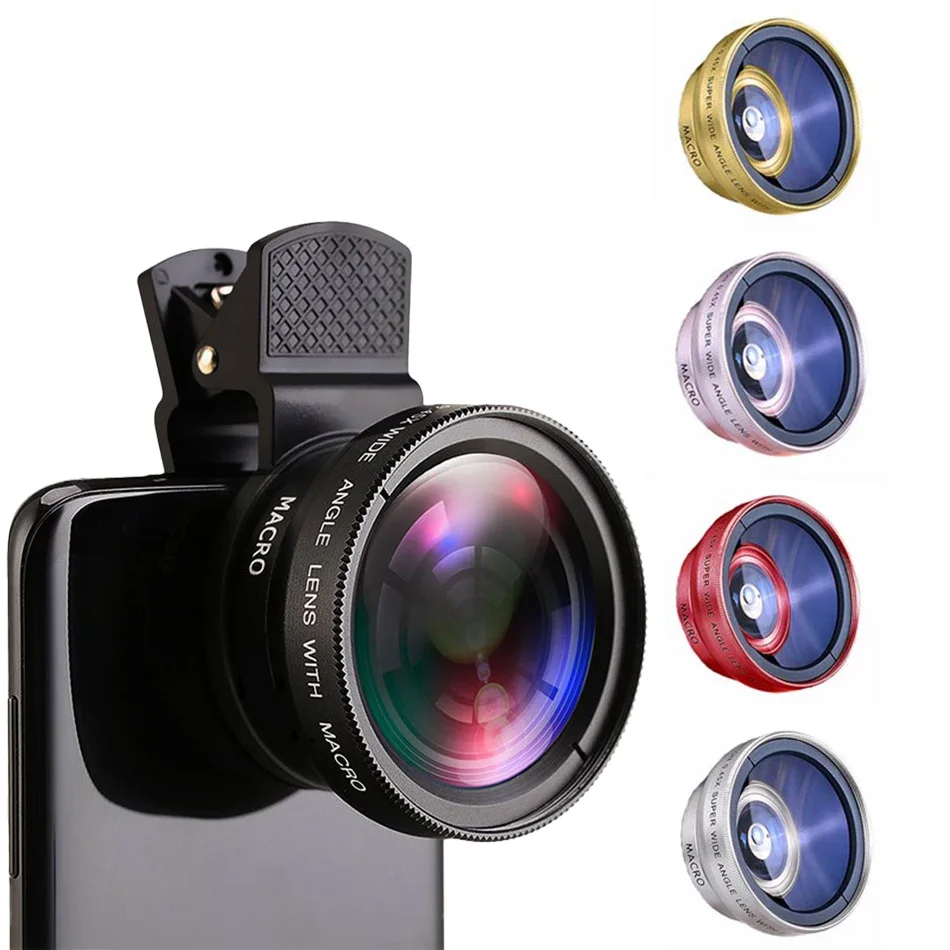 Lente de cámara 2 en 1 Universal para teléfono móvil profesional 37MM 0.45X 49UV súper gran angular + Macro lente dos en uno para teléfono móvil